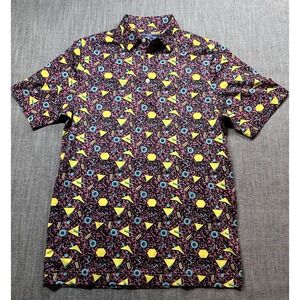 USA Palm Polo Shirt Men Pink Geometric Print Short Sleeve Size S